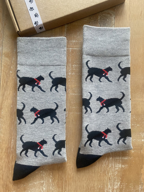 Men's Christmas Cat Socks - Grey