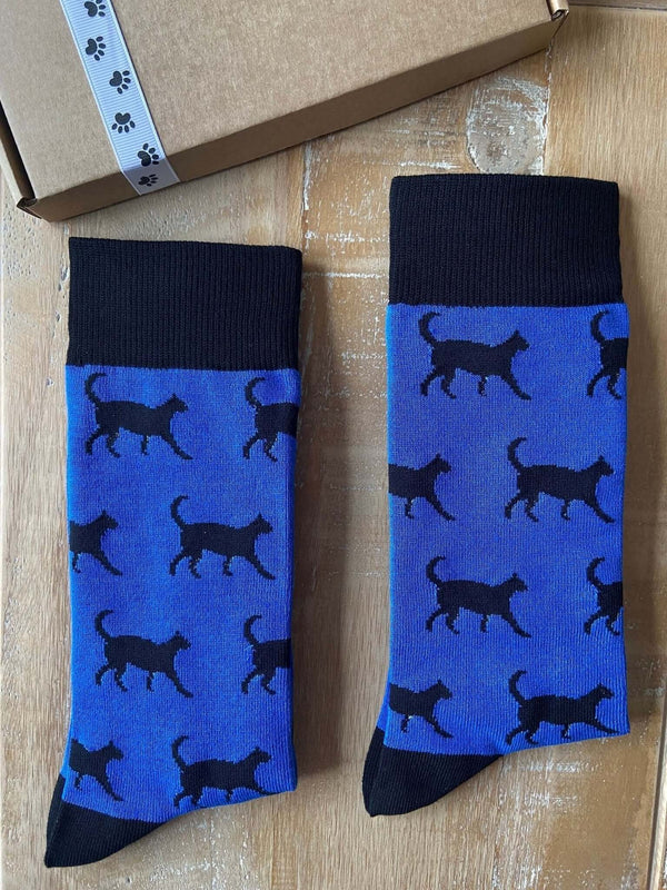 Men's Black Cat Socks - Blue - It's Pawfect