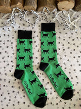Men's Black Cat Socks - Green - It's Pawfect