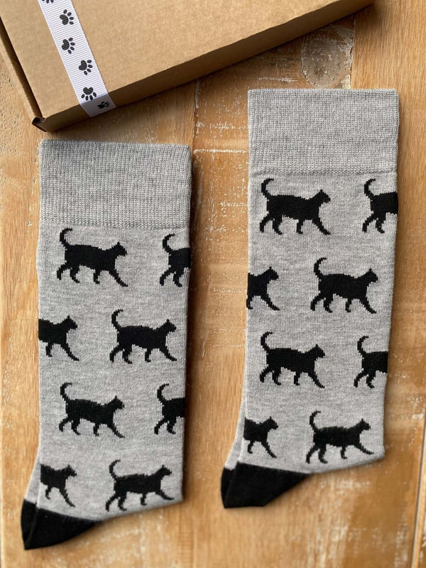 Men's Black Cat Socks - Grey - It's Pawfect
