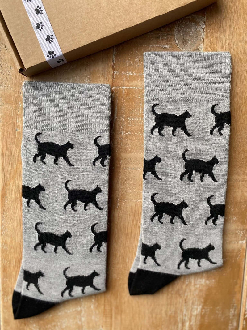 Men's Black Cat Socks - Grey - It's Pawfect