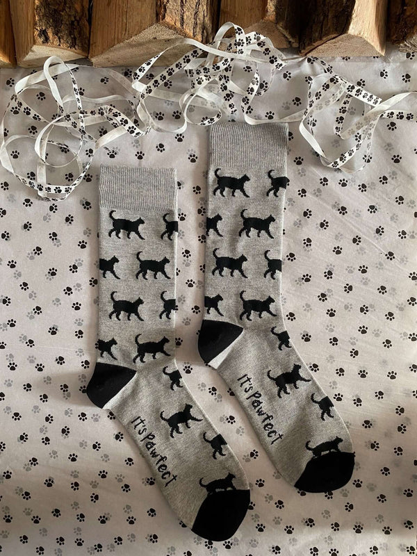 Men's Black Cat Socks - Grey - It's Pawfect