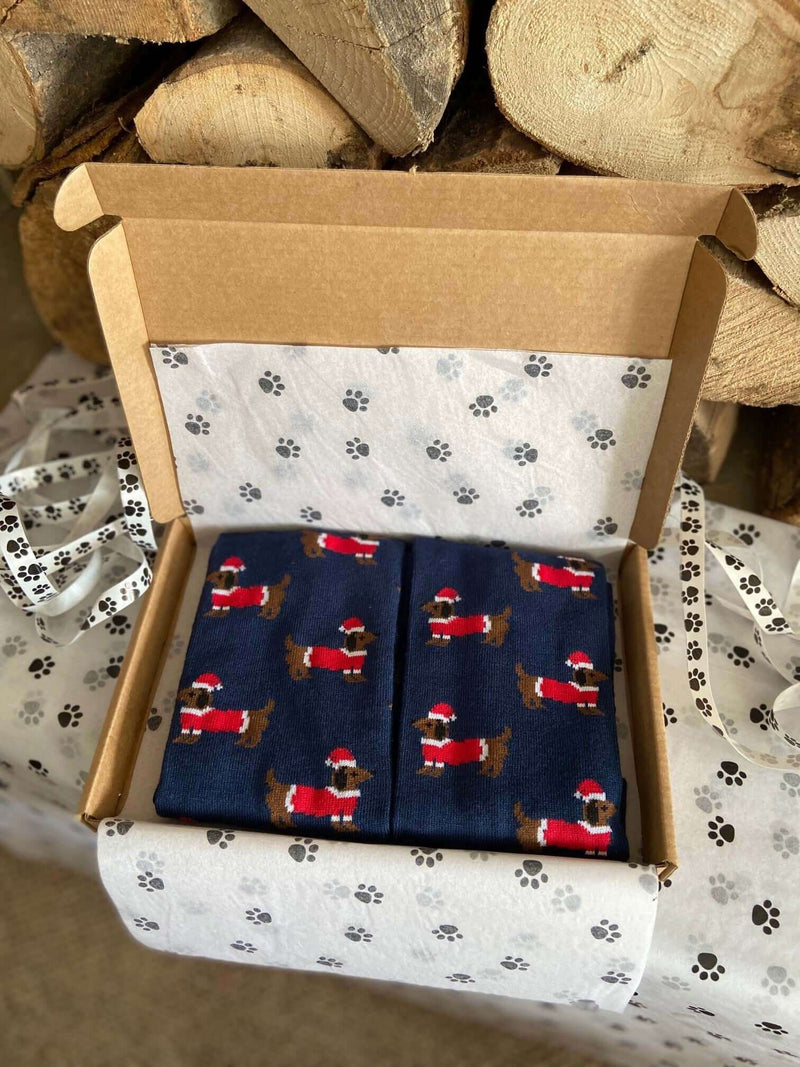 Men's Christmas Sausage Dog Socks - Navy - It's Pawfect
