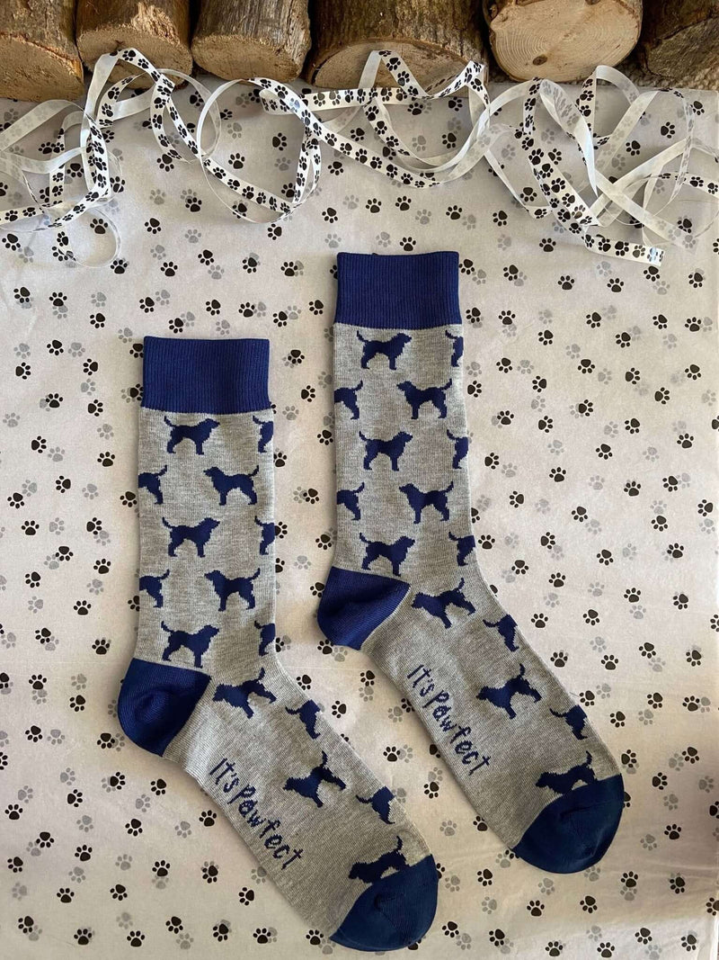 Men's Labrador Socks - Grey & Navy - It's Pawfect
