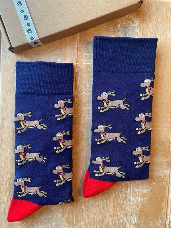 Men's Sausage Dog Socks - Navy - It's Pawfect