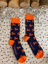 Men's Sausage Dog Socks - Navy & Orange - It's Pawfect