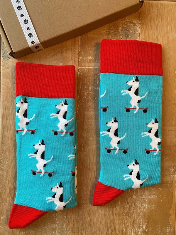 Men's Skateboarding Dog Socks - Blue - It's Pawfect