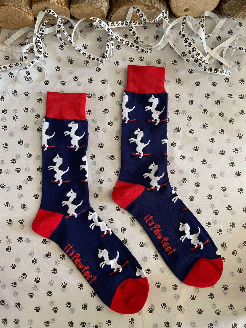 Men's Skateboarding Dog Socks - Navy - It's Pawfect