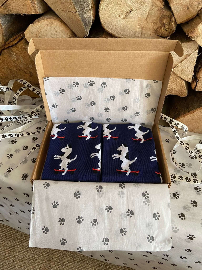 Men's Skateboarding Dog Socks - Navy - It's Pawfect