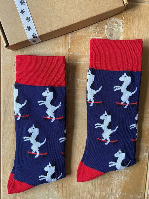 Men's Skateboarding Dog Socks - Navy - It's Pawfect