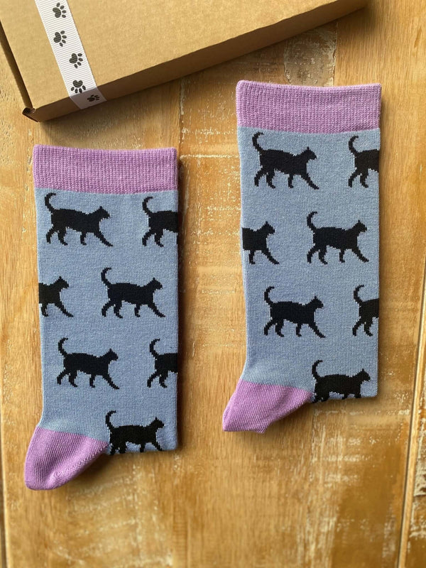 Women's Black Cat Socks - Purple - It's Pawfect
