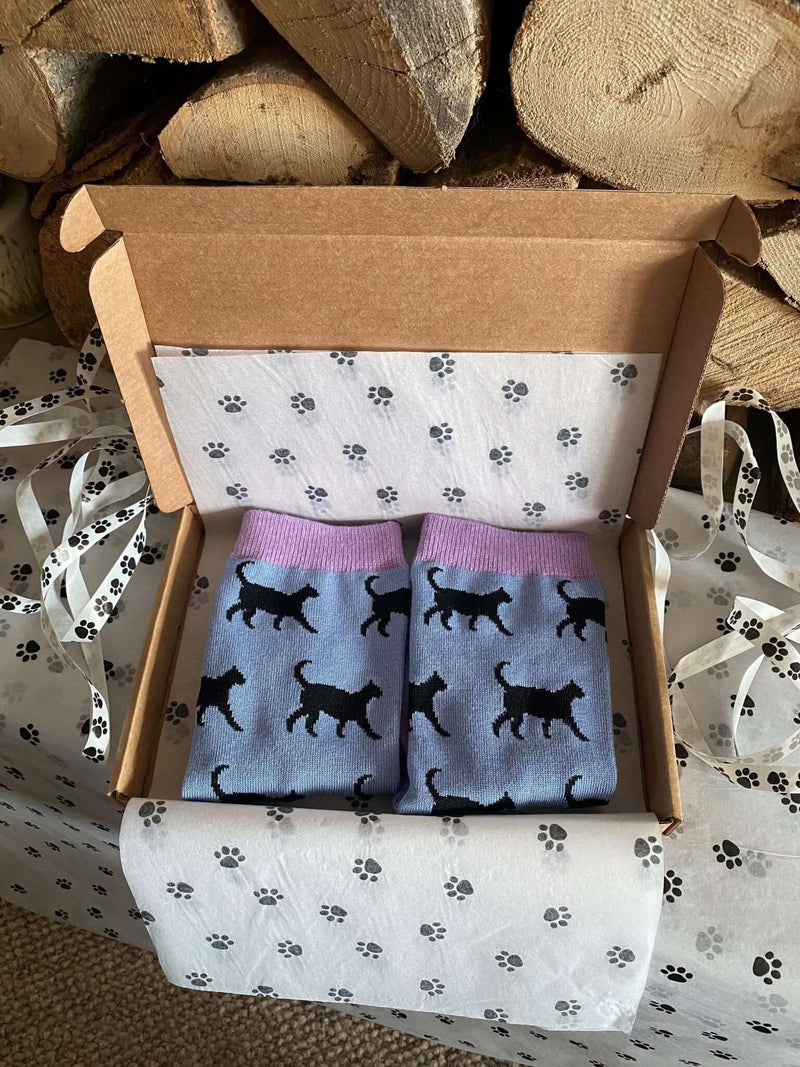 Women's Black Cat Socks - Purple - It's Pawfect