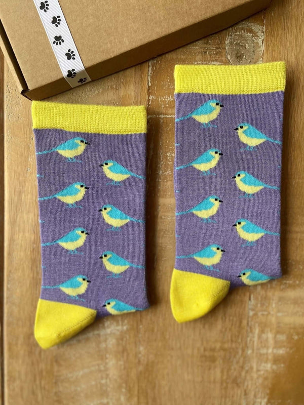 Women's Blue Tit Bird Socks - Purple - It's Pawfect