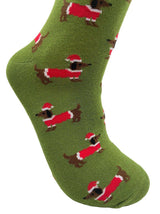 Women's Christmas Sausage Dog Socks - Green - It's Pawfect