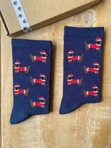 Women's Christmas Sausage Dog Socks - Navy - It's Pawfect