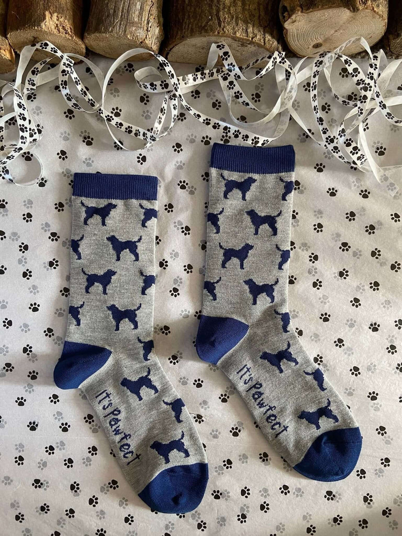 Women's Labrador Socks - Grey & Navy - It's Pawfect
