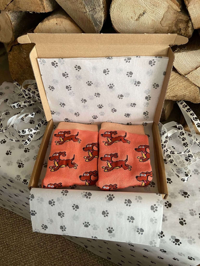 Women's Sausage Dog Socks - Orange - It's Pawfect