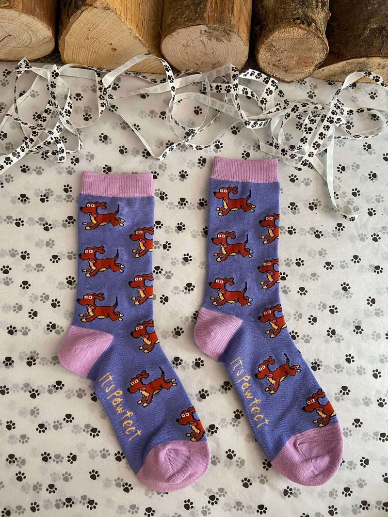 Women's Sausage Dog Socks - Purple - It's Pawfect